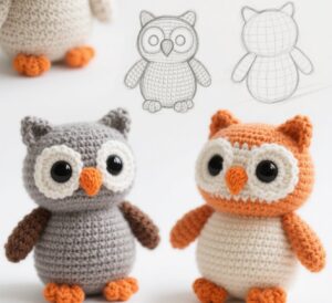 4 Handmade Crochet Owl Plush | Original Amigurumi Design | Cute Knitted Animal Toy | Unique Gift for Owl Lovers & Decor